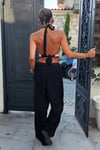 Keten Bağlama ve Siyah Detaylı Crop Bluz