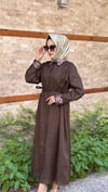 YAKA BONCUKLU KETEN ELBİSE