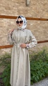 YAKA BONCUKLU KETEN ELBİSE