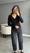 V Yaka Parmak Geçirmeli Body - Siyah
