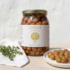 Ayolis Çizik Yeşil Zeytin L 950 g kavanozu ve yeşil zeytin sunumu