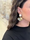 Taşlı Oval Küpe - Krem