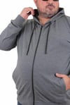 Mocgrande Büyük Beden Basic Mevsimlik Fermuarlı Kapüşonlu Sweat 22751 GRI MELANJ