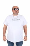 Mocgrande Erkek Büyük Beden Sıfır Yaka Tişört Never Give Up 25140 BEYAZ
