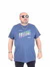 Mocgrande Erkek Büyük Beden Sıfır Yaka Tişört Awesome 25164 INDIGO