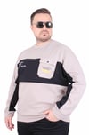 Starbattal Büyük Beden Bisiklet Yaka Cepli Sweat Double Face Pike 25702 BEJ