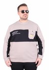 Starbattal Büyük Beden Bisiklet Yaka Cepli Sweat Double Face Pike 25702 BEJ