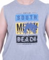 Starbattal Büyük Beden Baskılı Kolsuz Tişört Miami Beach 26126 GRI MELANJ