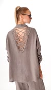 İtalyan Tek Size Oversize Dantelli  Keten Takım