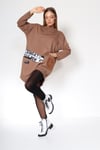 Önü Yazı Baskılı Elbise Camel