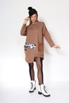Önü Yazı Baskılı Elbise Camel