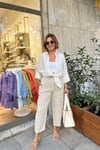 BELİ LASTİKLİ TAŞ RENGİ KETEN PANTOLON