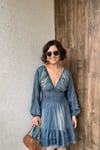 İTALYAN BELİ BÜZGÜLÜ KOT ELBİSE