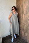 İTALYAN FİLE DETAYLI KETEN ELBİSE - Haki