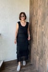 İTALYAN KAT KAT İPEK ELBİSE - Siyah