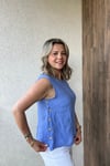 İTALYAN YANLARI DÜĞMELİ KETEN BLUZ - Mavi