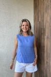 İTALYAN YANLARI DÜĞMELİ KETEN BLUZ - Mavi