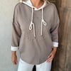 KABARTMA YAZI DETAYLI ÇELİK ÖRGÜ KAPÜŞONLU SWEATSHIRT - Vizon