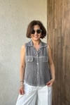 KETEN KOLSUZ CEP DETAYLI YELEK - Vizon