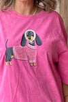 PEMBE YIKAMALI KÖPEK BASKILI TİŞÖRT