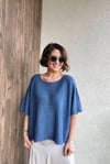 V YAKA KISA KOL İTALYAN VİSCOSE TRİKO - Saks mavi