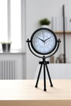Muyika Siyah Tripod Ayaklı Metal Masa Saati – Sessiz Cam Yüzeyli Dekoratif Saat 46x26 cm