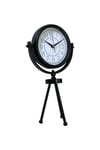 Muyika Siyah Tripod Ayaklı Metal Masa Saati – Sessiz Cam Yüzeyli Dekoratif Saat 46x26 cm