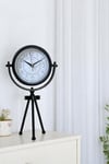 Muyika Siyah Tripod Ayaklı Metal Masa Saati – Sessiz Cam Yüzeyli Dekoratif Saat 46x26 cm