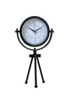 Muyika Siyah Tripod Ayaklı Metal Masa Saati – Sessiz Cam Yüzeyli Dekoratif Saat 46x26 cm