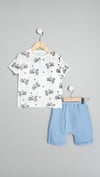 1-4 Yaş Erkek Çocuk Bisikletli Yazlık 2'li Müslin Takım Mavi