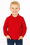 Çocuk Unisex Uzun Kollu Polo Yaka Tshirt Kırmızı Okul 6-9 Yaş