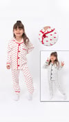 Kız Çocuk Pijama Takımı Kalp Desenli %100 Pamuk 2-8 Yaş