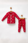 Kız - Erkek Çocuk Pijama Takımı Yıldız Desenli Kırmızı %100 Pamuk 