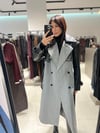 Deri Detay Kaşe Kaban Gri