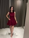 Kalın Askılı Mini Elbise BORDO