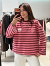 New York Çizgili Sweat PEMBE