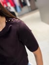 Omzu Zımbalı Kısa Kollu Triko KAHVE 