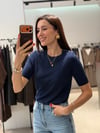 Omzu Zımbalı Kısa Kollu Triko LACİVERT 