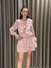 Önü Bağlamalı Şİfon Mini Elbise PEMBE