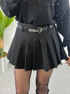 Pileli Kemerli Siyah Şort Etek