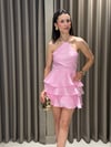 Sırt Bağlamalı Volan Mini Elbise PEMBE