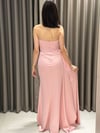 Straplez Yırtmaçlı Saten Elbise PEMBE