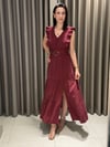 V Yaka Gold Tokalı Yırtmaçlı Elbise BORDO