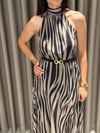 Zebra Kemerli Midi Şifon Elbise SİYAH