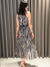 Zebra Kemerli Midi Şifon Elbise SİYAH