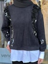 MİSSEMRAMİSS SİYAH PULLU GÖMLEK GARNİ ANGORA TUNİK
