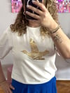 BEYAZ-GOLD BASKILI TSHIRT