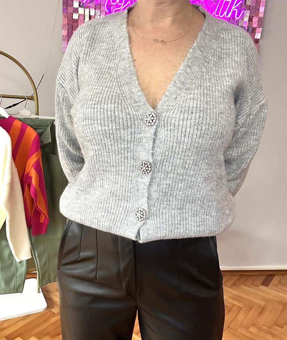 GRİ SELANİK TAŞ DÜĞMELİ HIRKA