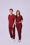  Bordo Lüks Likrali Klasik Unisex Overlock Paça Cerrahi Üniforma Takım 