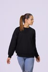  Kadın Siyah Oversize Bisiklet Yaka Pamuklu Crop  Sweatshirt